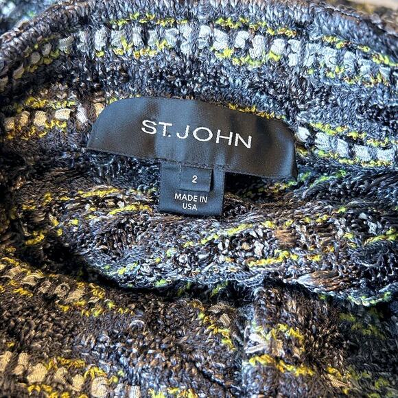 ST. JOHN Black Grey Silver Yellow Green Metallic Buttons Blazer Jacket 2 USA - Picture 11 of 12